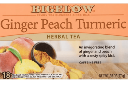 Bigelow Ginger Peach Tumeric, Caffeine Free, Herbal Tea Bags, 18 Count